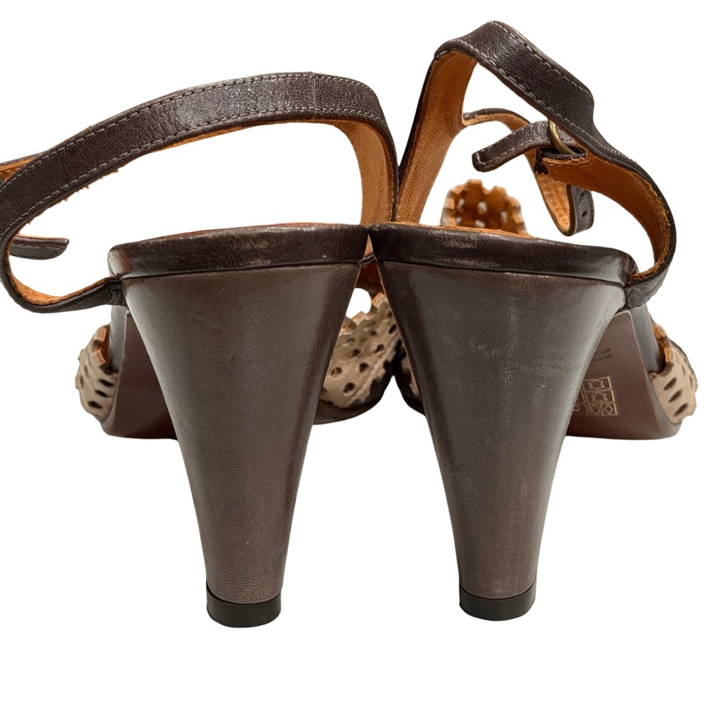Chie Mihara Vulcano Heel Strap Sandal Womens 8.5 Brown Taupe Perforated Leather - Picture 10 of 16